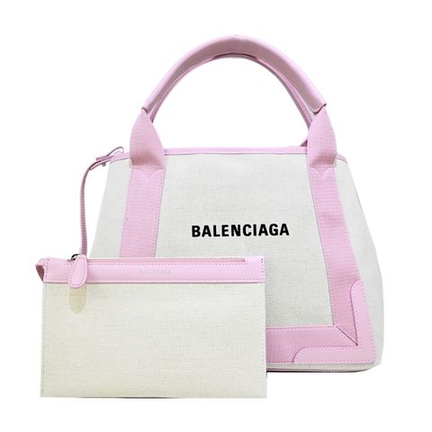 BALENCIAGA 巴黎世家 經典NAVY系列帆布牛皮飾邊手提/肩背包(S/粉)