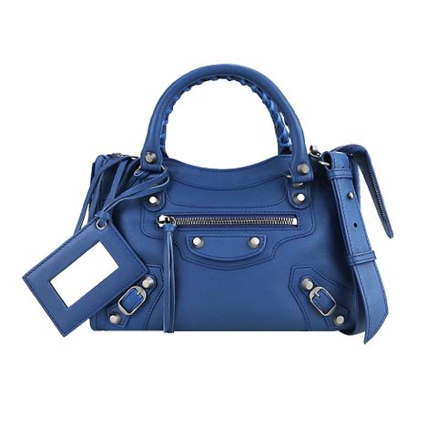 BALENCIAGA 巴黎世家Mini City銀釦迷你機車包(藍)