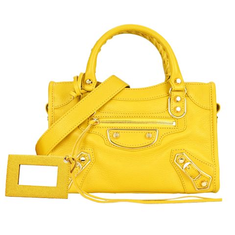 BALENCIAGA 巴黎世家METALLIC EDGE MINI City迷你機車包(黃)