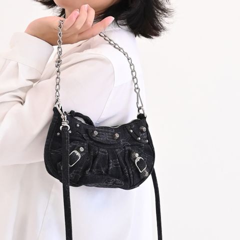 BALENCIAGA 巴黎世家 695814 Le Cagole Mini 帆布兩用彎月包.黑