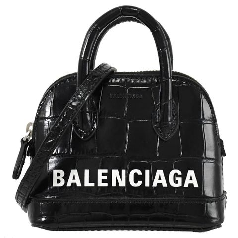 BALENCIAGA 巴黎世家 鱷魚壓紋超迷你兩用貝殼包.黑