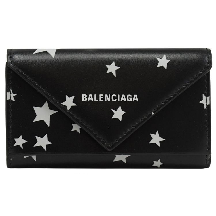 BALENCIAGA 巴黎世家   星星印花小牛皮三折釦式鑰匙包.黑