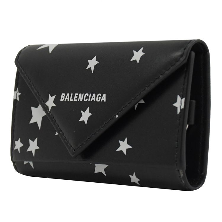 BALENCIAGA 巴黎世家   星星印花小牛皮三折釦式鑰匙包.黑