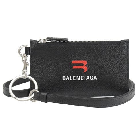 BALENCIAGA 巴黎世家 品牌新版LOGO牛皮證件零錢包.黑