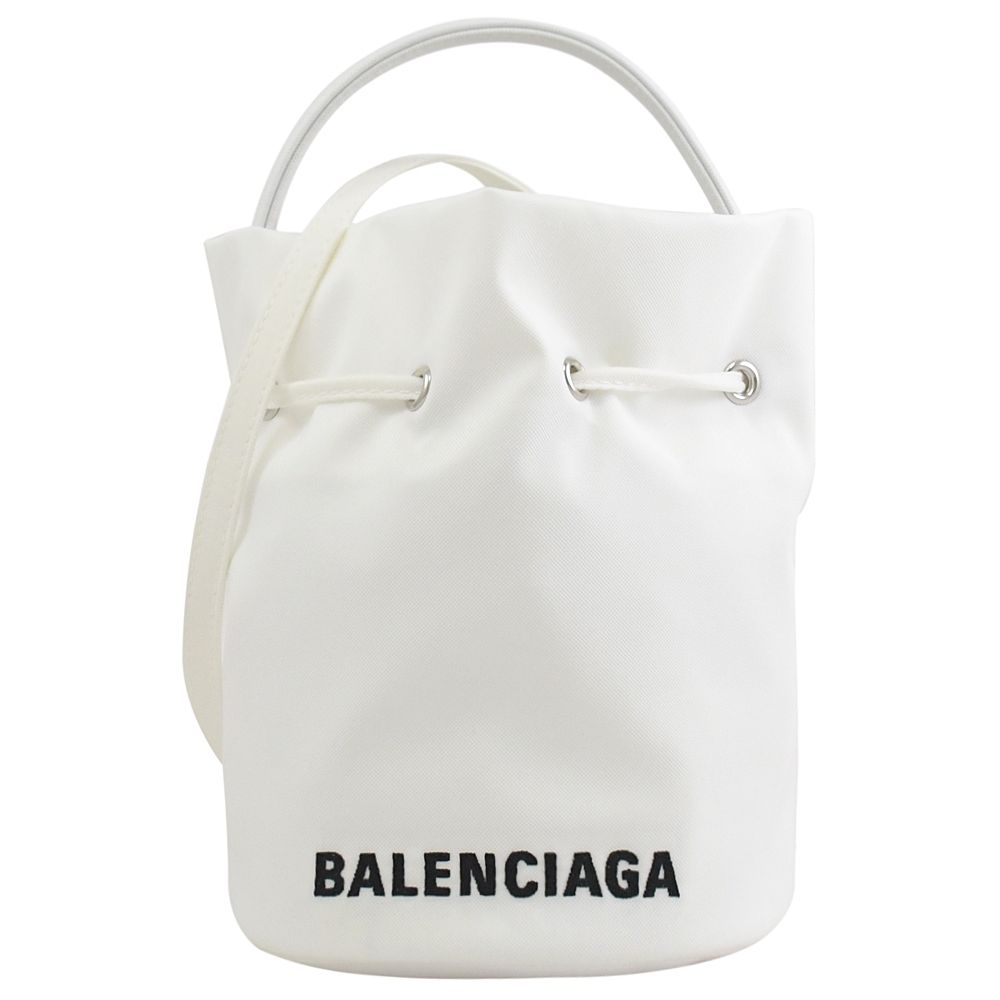 BALENCIAGA 巴黎世家   電繡LOGO帆布迷你兩用水桶包.白