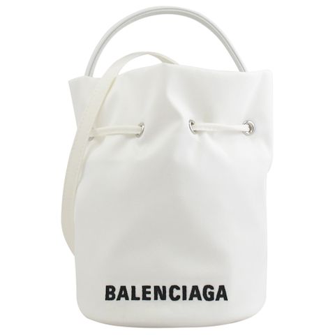 BALENCIAGA 巴黎世家 電繡LOGO帆布迷你兩用水桶包.白