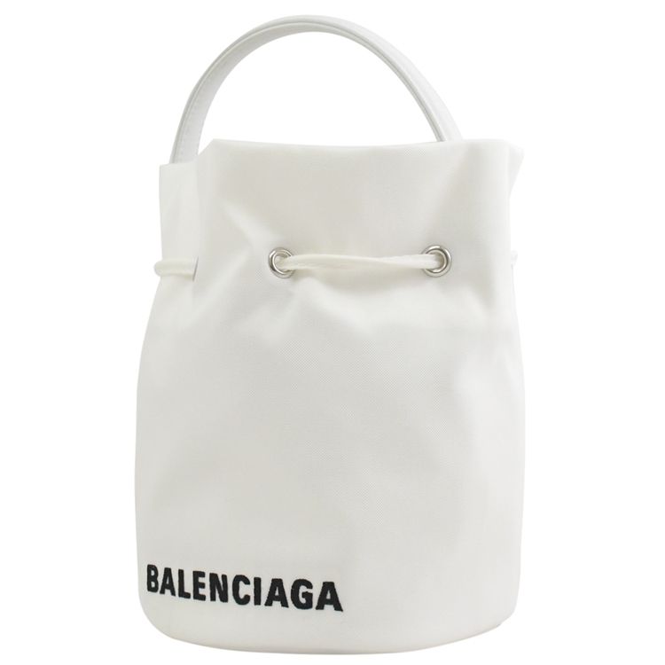 BALENCIAGA 巴黎世家   電繡LOGO帆布迷你兩用水桶包.白