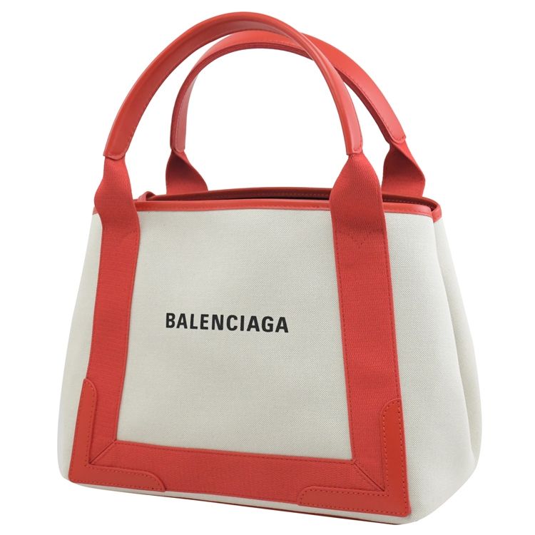 BALENCIAGA 巴黎世家   NAVY 厚帆布皮飾邊手提托特包.紅邊