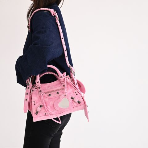 BALENCIAGA 巴黎世家 700940 Neo Cagole XS 緹花帆布兩用包.粉色