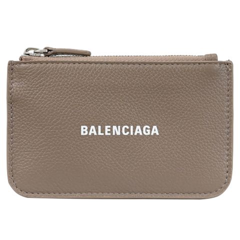 BALENCIAGA 巴黎世家 燙印LOGO牛皮鑰匙零錢包.大象灰