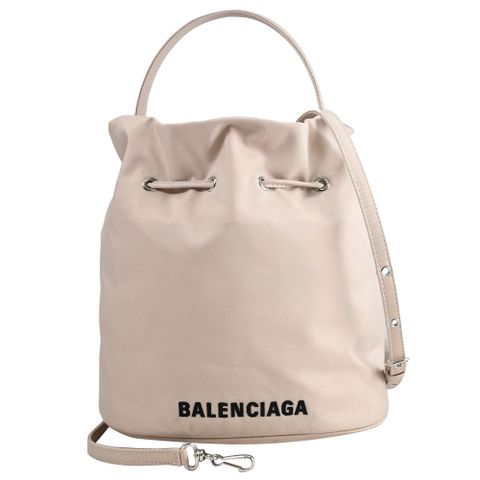 BALENCIAGA 巴黎世家 簡約電繡LOGO帆布兩用水桶包.米色