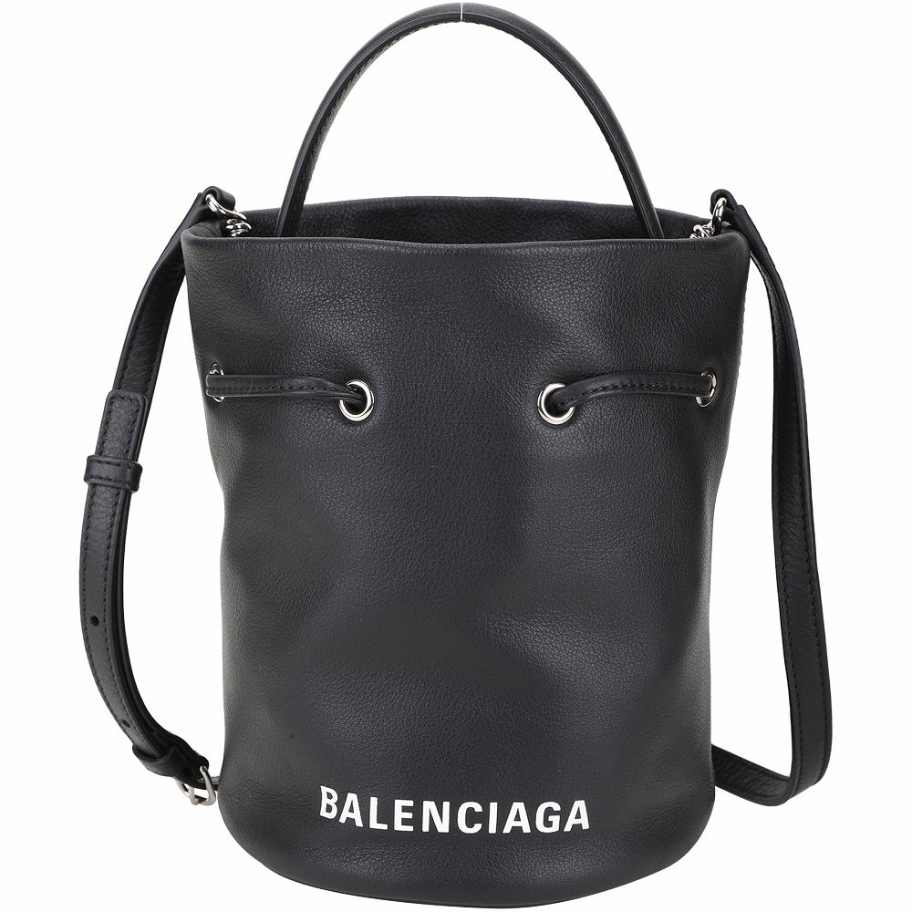 BALENCIAGA 巴黎世家  Everyday 品牌字母牛皮手提/斜背水桶包(黑色)