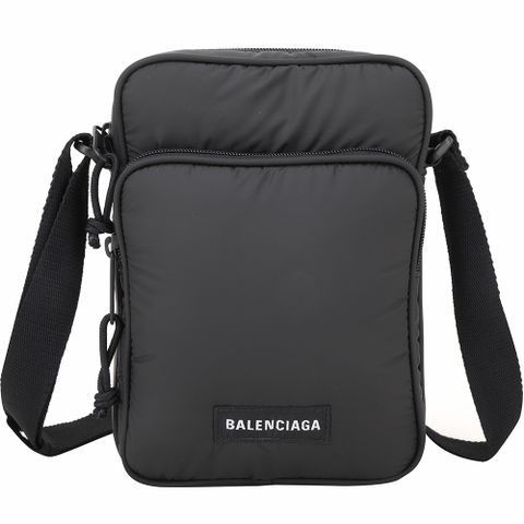 BALENCIAGA Explorer 字母標籤尼龍肩背郵差包(黑色)