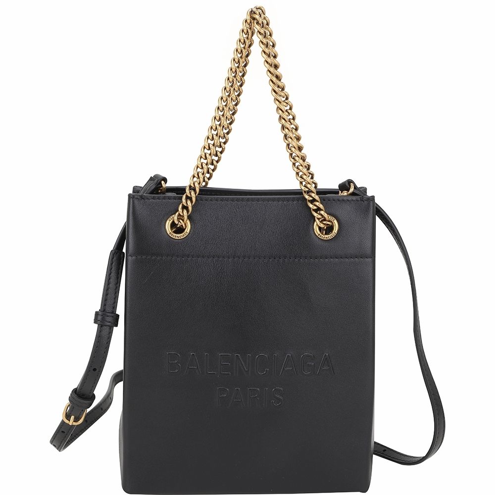 BALENCIAGA 巴黎世家  Duty Free 牛皮手提/斜背鍊帶托特包(黑色)