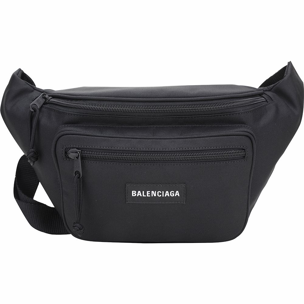 BALENCIAGA 巴黎世家  Explorer 字母標籤帆布胸肩背/腰包(黑色)