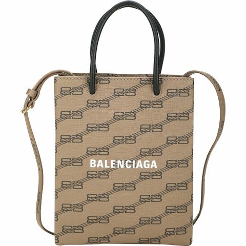 BALENCIAGA 巴黎世家 BB Monogram 印花塗層帆布手提/斜背紙袋包(卡其棕)