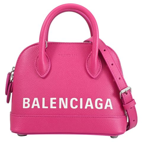 BALENCIAGA 巴黎世家 VILLE XXS 燙印LOGO牛皮兩用保齡球包.桃粉