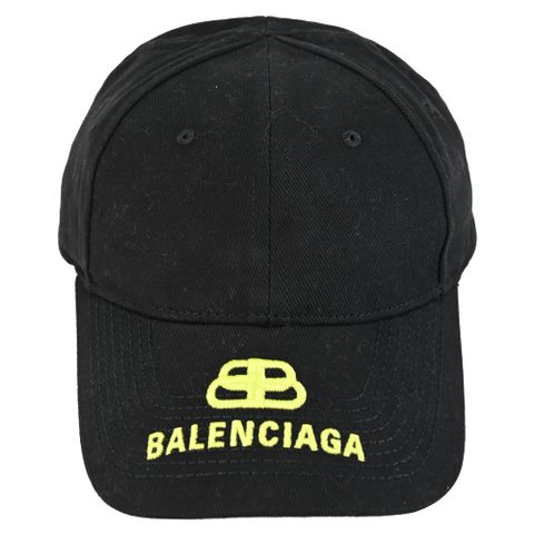 BALENCIAGA 巴黎世家 帽沿電繡LOGO棒球帽.黑/螢光黃