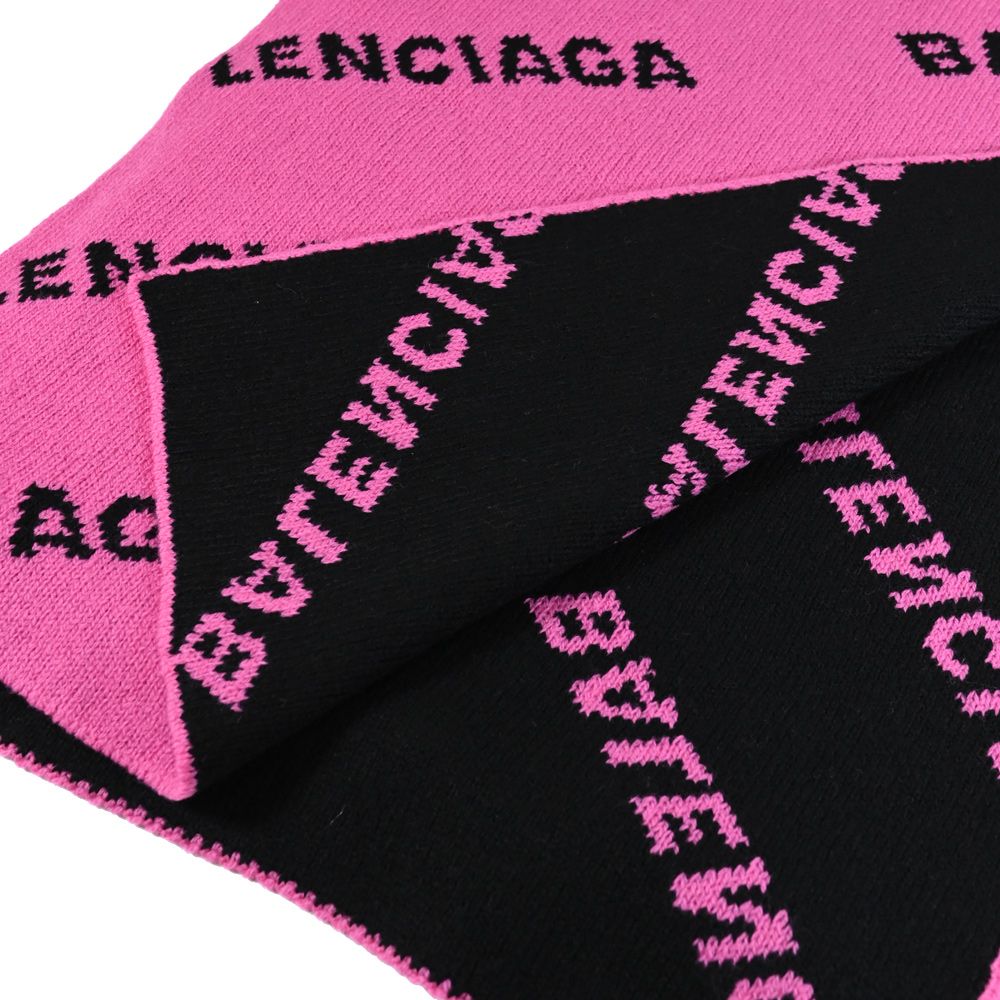 BALENCIAGA 巴黎世家   經典LOGO雙面撞色羊毛長圍巾.黑/桃