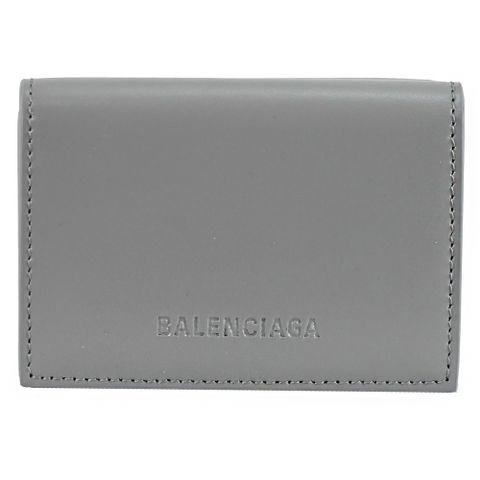 BALENCIAGA 巴黎世家 664037 質感亮面牛皮三折零錢小短夾.淺灰/藍