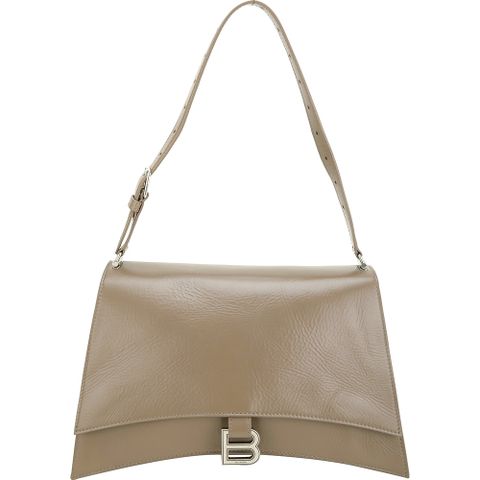BALENCIAGA Crush 中款 B字標誌鞣製小牛皮手提肩背沙漏包(可可色)