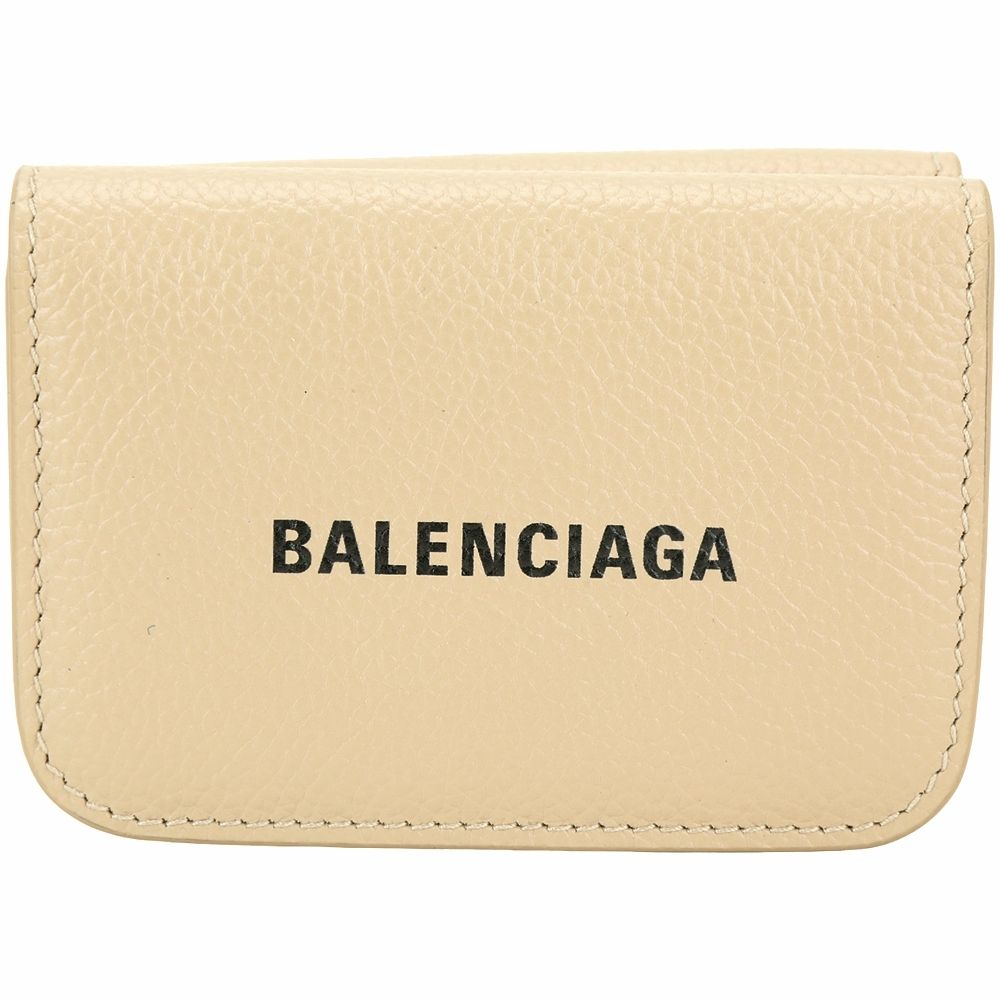 BALENCIAGA 巴黎世家 BALENCIAGA 巴黎世家 品牌字母壓紋牛皮迷你三折短夾(奶茶色)