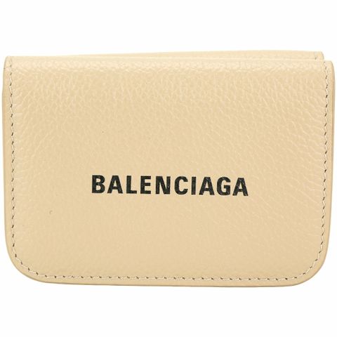 BALENCIAGA 巴黎世家 BALENCIAGA 巴黎世家 品牌字母壓紋牛皮迷你三折短夾(奶茶色)