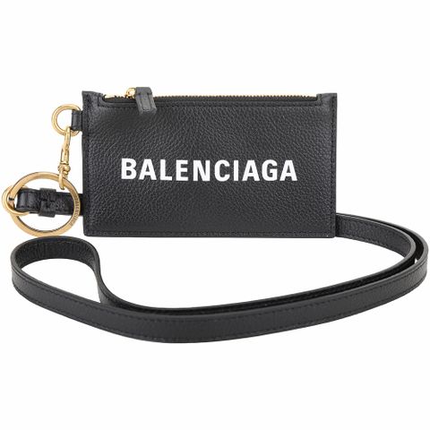 BALENCIAGA 巴黎世家 BALENCIAGA 巴黎世家 可拆掛頸背帶字母小牛皮卡片夾/零錢包(黑色)