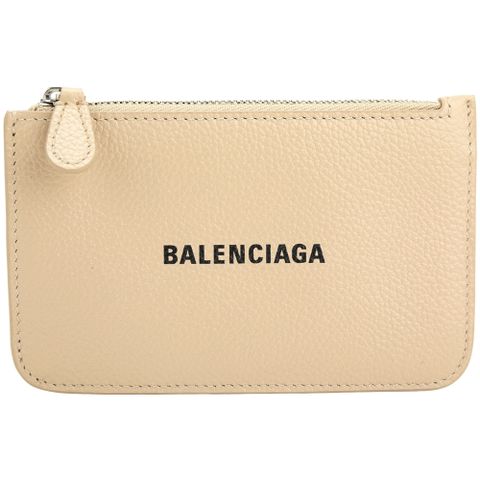 BALENCIAGA 巴黎世家 字母印花牛皮卡片夾/零錢包(卡其色)