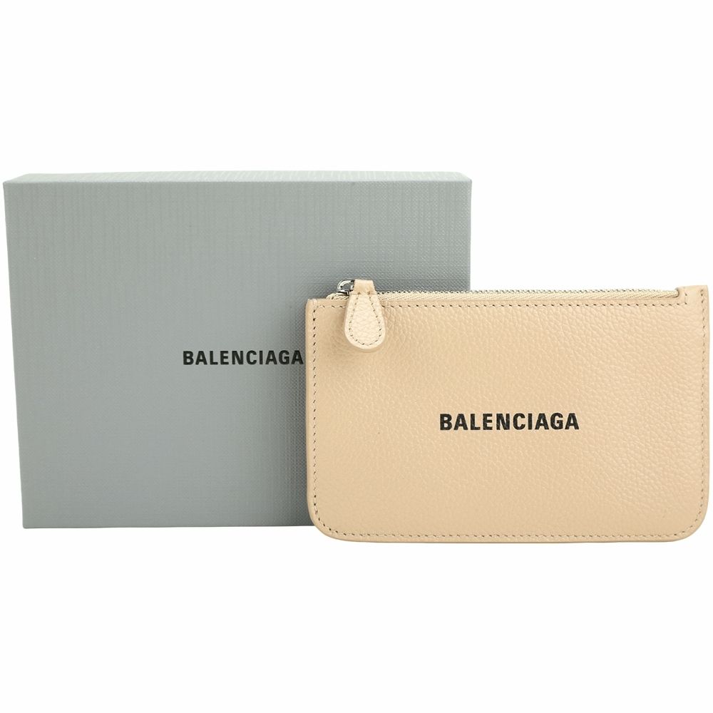 BALENCIAGA 巴黎世家 字母印花牛皮卡片夾/零錢包(卡其色)