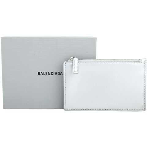 BALENCIAGA 巴黎世家 金屬感光滑牛皮卡片夾/零錢包(銀色)