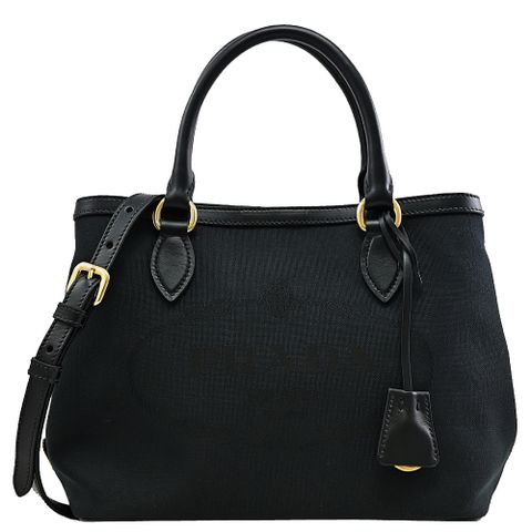 PRADA 1BA172 經典大LOGO緹花帆布手提斜背兩用包.黑