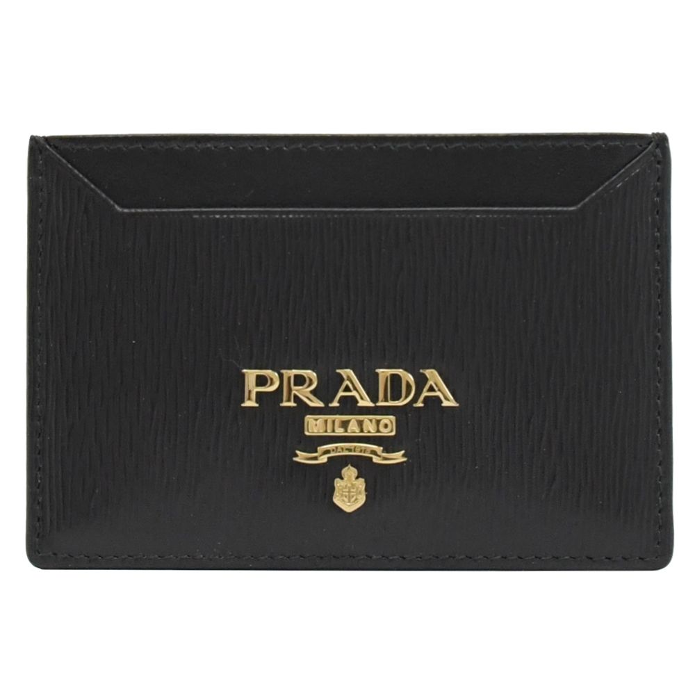 PRADA 普拉達  浮雕LOGO水波紋扁式名片卡夾.黑