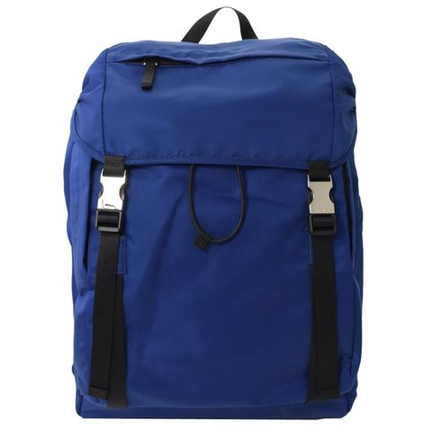 PRADA 三角LOGO尼龍硬式束口後背包旅用包.藍 大