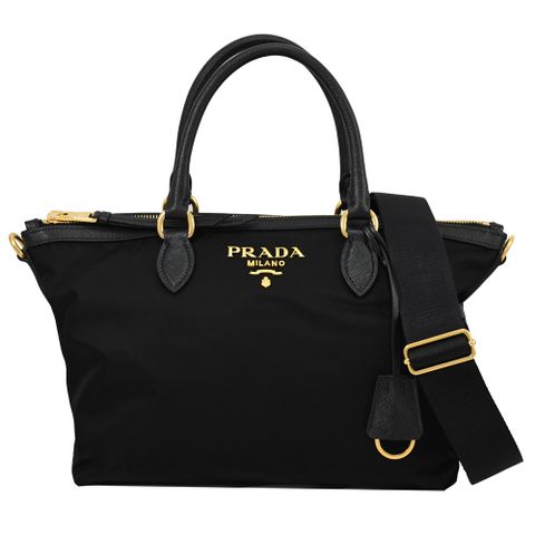 PRADA 浮雕LOGO尼龍防刮拼接手提斜背兩用包.黑