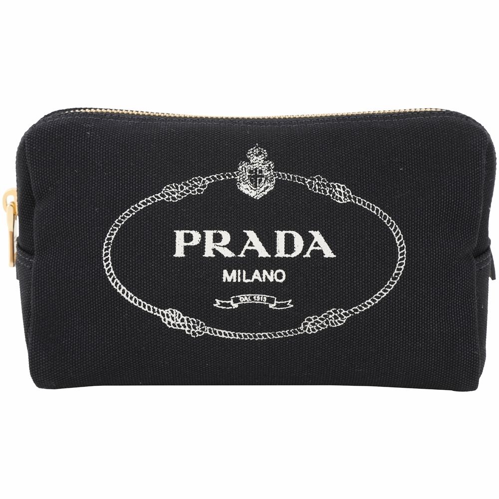 PRADA 普拉達  Canvas 徽標印花三角形帆布化妝包(黑色)