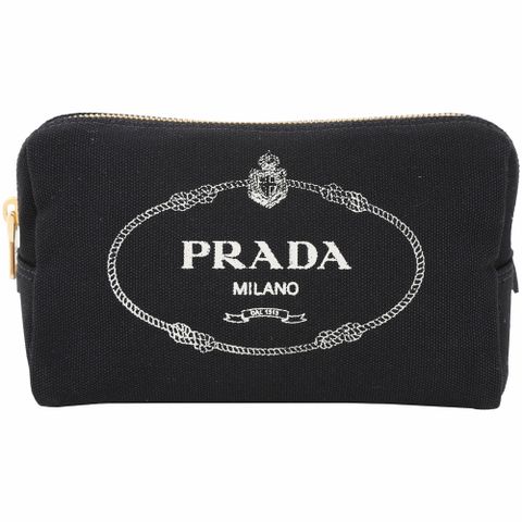 PRADA 普拉達 Canvas 徽標印花三角形帆布化妝包(黑色)