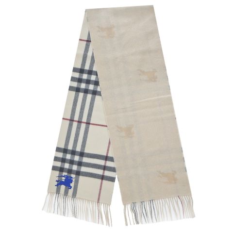 BURBERRY雙面兩用格紋喀什米爾圍巾(石色)