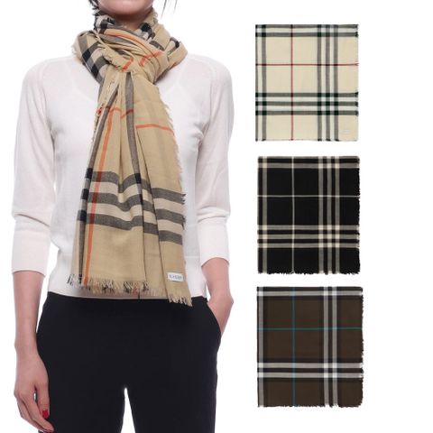 BURBERRY格紋羊毛圍巾(任選)