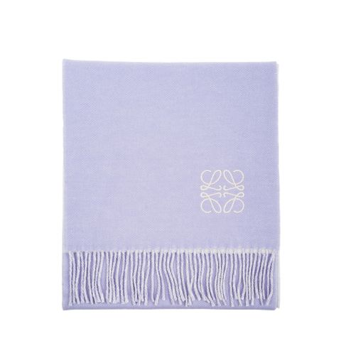 LOEWE 新款Anagram 圖案羊毛羊絨混紡雙色流蘇圍巾 (紫色/灰色)