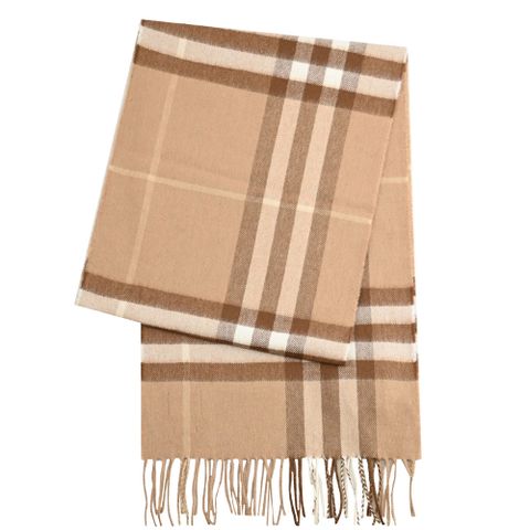 BURBERRY 8016399 經典格紋雙面羊毛圍巾/披肩.卡其