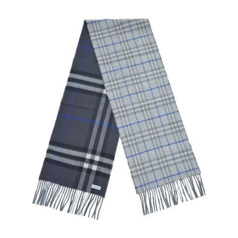 BURBERRY雙色拼接格紋羊絨圍巾(灰色/灰黑色)