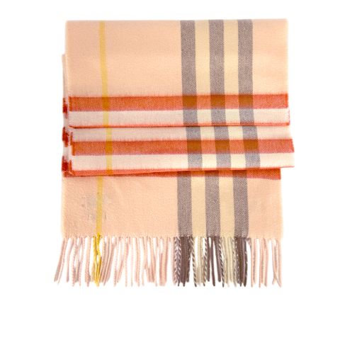 BURBERRY 基本款經典格紋喀什米爾圍巾(蜜桃粉色)