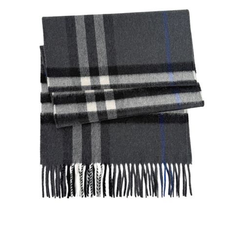 BURBERRY 基本款經典格紋喀什米爾圍巾(暗炭灰色)