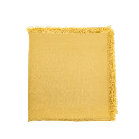 LOEWE 新款Anagram 刺繡輕盈真絲羊毛混紡緹花織 Loewe 圍巾 (芥末黃)