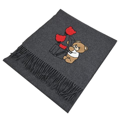 MOSCHINO 30766 M2991 小熊氣球禮物羊毛長圍巾.灰