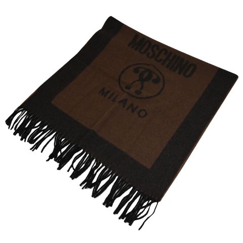 MOSCHINO 30672 M2327 大LOGO羊毛長圍巾/披肩.深咖