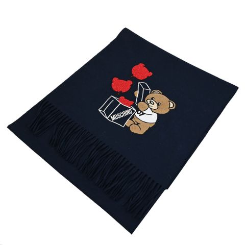 MOSCHINO 30766 M2991 小熊氣球禮物羊毛長圍巾.深藍