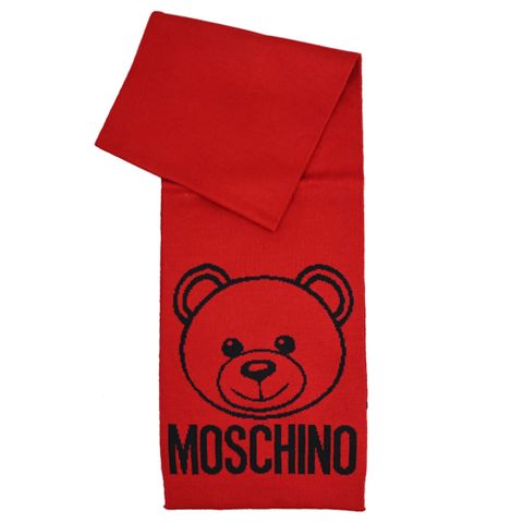 MOSCHINO 30752 M2785 大臉小熊混羊毛窄版針織長圍巾.紅