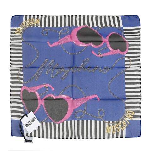 MOSCHINO 03347 M3038 品牌墨鏡圖案方型小絲巾.藍